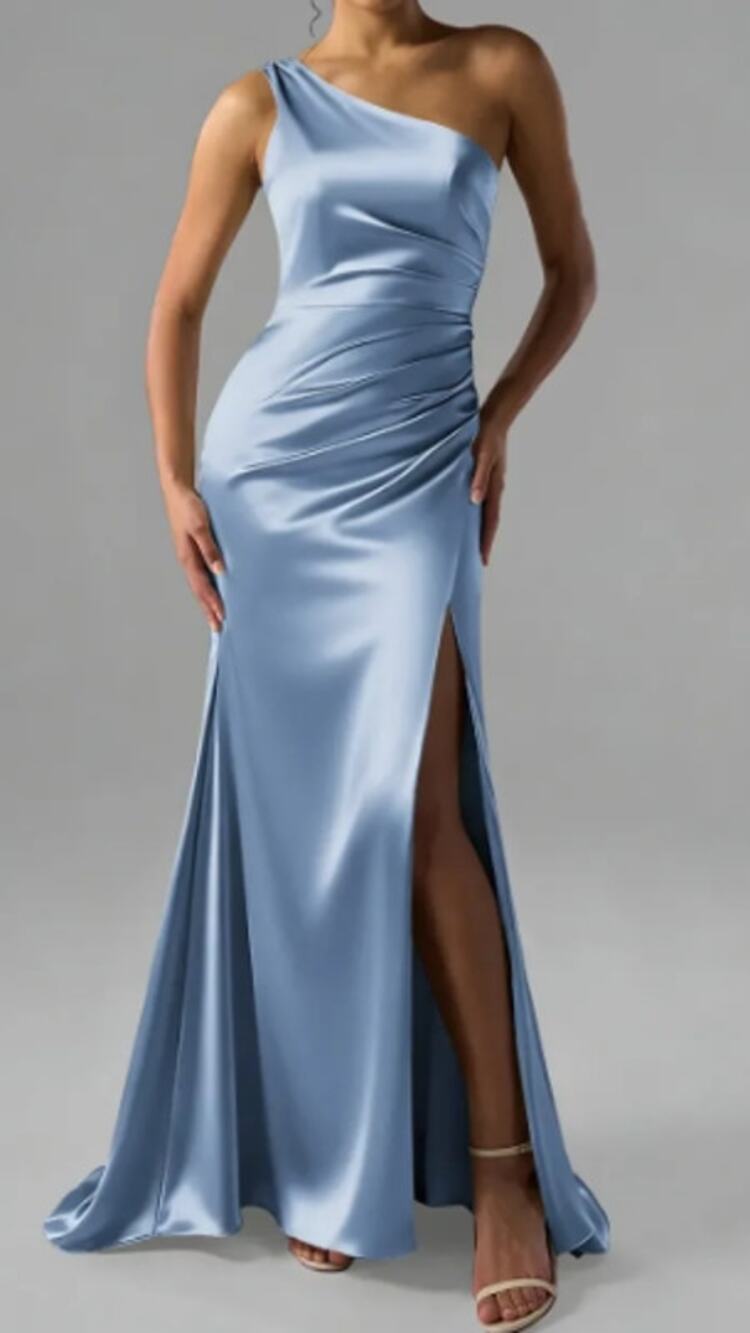 AW BRIDAL 14 XL baby blue Rohan satin crystal formal party maxi dress NEW 0b10